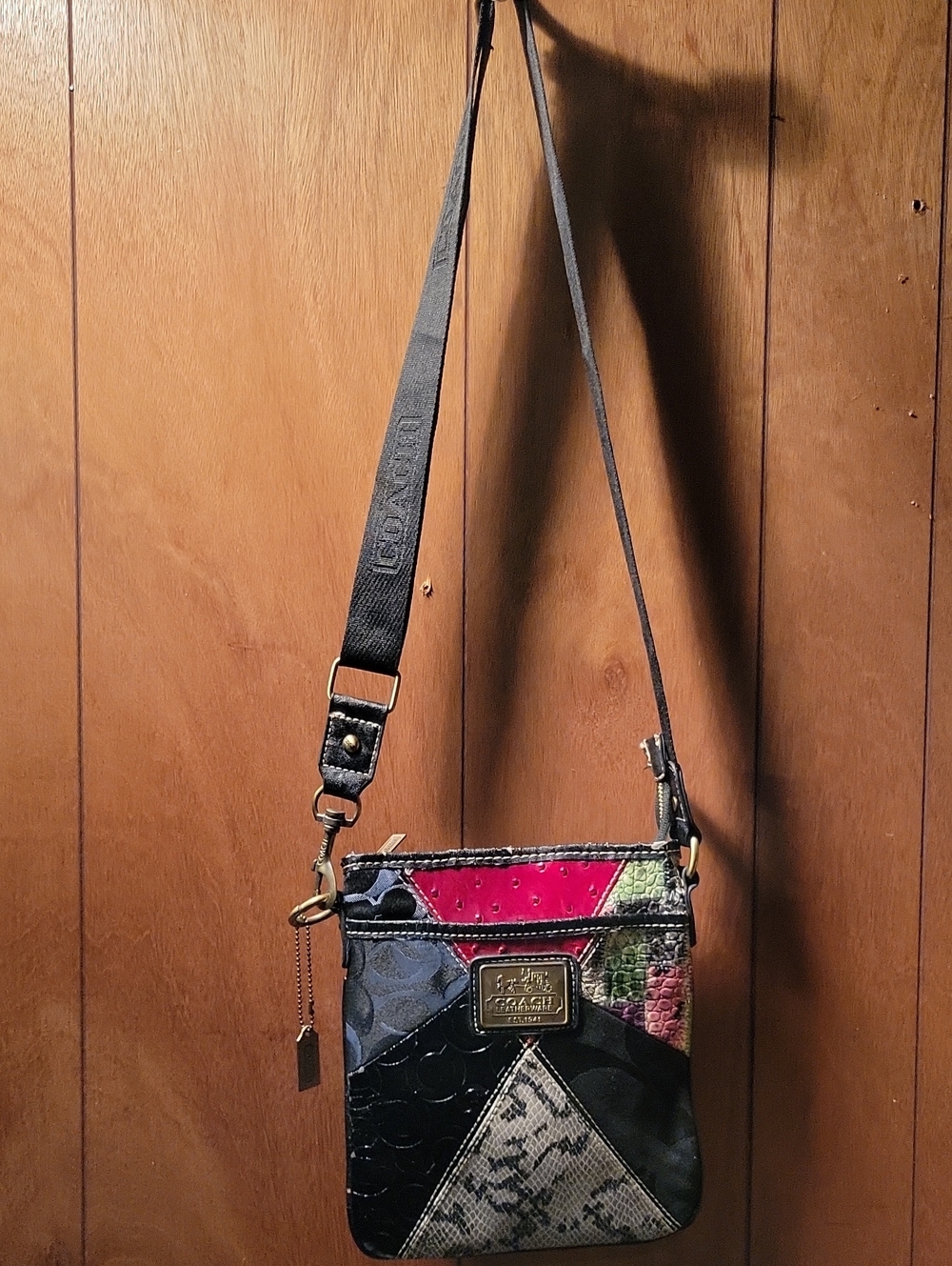 Y2k Coach Patchwork Crossbody Bag in Black, Pink and Green